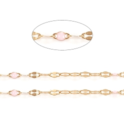 Pink Ручная работа 304 цепочки из нержавеющей стали, кабельные цепи, с эмалью и катушкой, пайки, Плоско-овальные, долговечный, розовые, 3x1.5x0.1~1 мм, около 32.8 футов (10 м) / рулон
