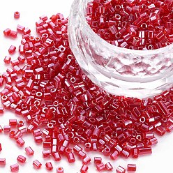 FireBrick Glass Bugle Beads, Transparent Colours Luster, FireBrick, 2.5~3x2mm, Hole: 0.9mm, about 15000pcs/pound