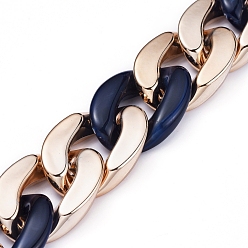 Prussian Blue Handmade Curb Chains, Twisted Chains, with Acrylic Linking Rings and CCB Plastic Linking Rings, for Jewelry Making, Prussian Blue, Link: 29x21x6mm, 30x21x6mm, 39.37 inch(1m)/strand