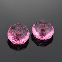 Pink Facettierte transparente Acrylperlen aus Rondelle, rosa, 12x7 mm, Bohrung: 1.5 mm, ca. 950 Stk. / 500 g