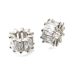 Платина Латунь микро проложить кубический цирконий европейский спейсер бисер, колонка, стойки покрытие, долговечный, платина, 11x6 мм, отверстие : 5 мм