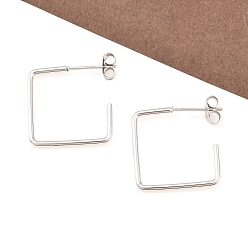 Нержавеющая Сталь Цвет 304 из нержавеющей стали серьги, квадратный, цвет нержавеющей стали, 21.5x20.5x1.5 мм
