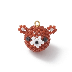 Сиена Подвески из натуральной черной шпинели с ограненными круглыми бусинами и стеклянными бусинами, рождественские подвески в виде оленей с железными петлями, золотые, цвет охры, 19.5x23x19 мм, отверстие : 1.6 мм