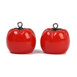 Красный Подвески из непрозрачной смолы, помидор, с железной платиной петлей, красные, 21.5x21.5 мм, отверстие : 2 мм