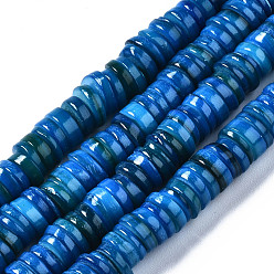 Steel Blue Natural Freshwater Shell Beads Strands, Dyed, Flat Round/Disc, Heishi Beads, Steel Blue, 6x6x1~2.5mm, Hole: 1mm, about 201~208pcs/strand, 15.20~15.43 inch(38.6~39.2cm)