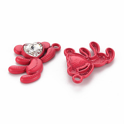 Cerise Spray Painted Alloy Rhinestone Pendants, Cadmium Free & Lead Free, Bear Charms, Cerise, 26.5x21.5x4.5mm, Hole: 2mm