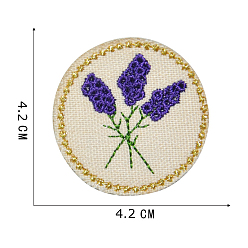 Темно-синий  Шифер Компьютеризированная вышивка полиэстер пришить заплатки, аксессуары для костюма, плоские круглые с цветочным узором, темный сланец синий, 42 мм