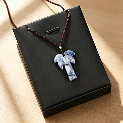 Jaspe Avec Point Bleu Collier avec pendentif en jaspe bleu naturel à taches, sculpté en forme de cocotier, cordon en polyester ajustable, 23.62~25.20 pouce (60~64 cm)