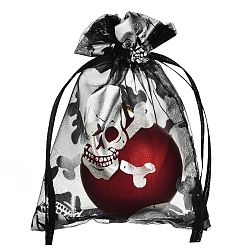Skeleton Прямоугольные сумки из органзы на шнурке, пакеты для хранения конфет горячего тиснения, подарочный пакет на Хэллоуин, скелет, 18x13 см