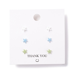 Mixed Color Starfish Resin Stud Earrings Set, with 925 Sterling Silver Plated Pins, Mixed Color, 6.5x7x2mm, Pin: 0.7mm, 3 pairs/set