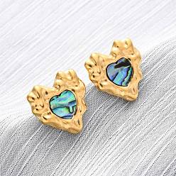 Настоящее золото 18K 304 серьги-гвоздики из натуральной ракушки пауа из нержавеющей стали, сердце прелести, ионное покрытие (ip), реальный 18 k позолоченный, 18.5x18 мм