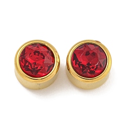 Малиновый Ионное покрытие (ip) 304 нержавеющая сталь с k9 стеклянными бусинами со стразами, плоско-круглые, золотые, малиновый, 8x6.5 мм, отверстие : 1.8 мм