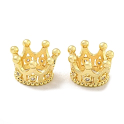 Настоящее золото 14K Латуни европейского бисера, бусины с большим отверстием, с четким кубического циркония, долговечный, без свинца и без кадмия, корона, реальный 14 k позолоченный, 13x8 мм, отверстие : 7 мм