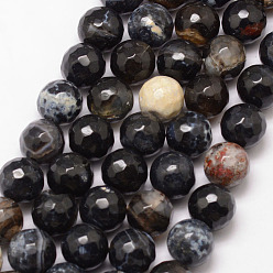 Черный Бусы из натурального огненного агата с потрескиванием, круглые, класс А, граненые, окрашенная и подогревом, чёрные, 12 мм, отверстие : 1 мм, около 32 шт / нитка, 15 дюйм