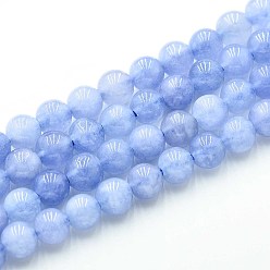 Васильковый Природного кварца нитей бисера, окрашенные, круглые, имитация аквамарин, васильковый, 6~6.5 мм, отверстие : 0.9~1 мм, около 60~63 шт / нитка, 14.96~15.35 дюйм (38~39 см)