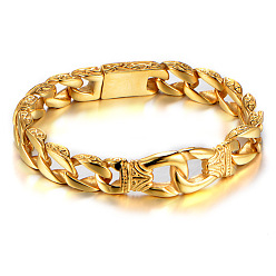 Golden Tibetan Style Alloy Knot Link Bracelet with Curb Chains for Men, Golden, 8-1/4 inch(21cm)