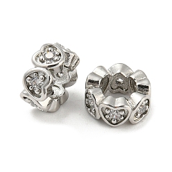 Платина Латунные микро проложить Цирконий Европейский бисером, бусины с большим отверстием, долговечный, без свинца и без кадмия, колонке с сердцем, платина, 8x3.5 мм, отверстие : 4.2 мм