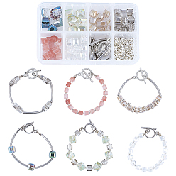 Platinum & Silver DIY Bracelets Making Kits, include Glass Beads, Brass Tube Beads & Crimp Beads, Brass Rhinestone Spacer Beads, Alloy Toggle Clasps, Steel Wire, Iron Spacer Beads, Platinum & Silver