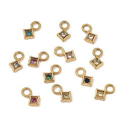 Golden 304 Stainless Steel Micro Pave Cubic Zirconia Charms, Single Stone Charms, Rhombus Charms, Mixed Color, Golden, 9x5x1.5mm, Hole: 2.4mm