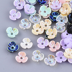 Mixed Color Opaque Resin Beads, AB Color Plated, 3-Petal, Flower, Mixed Color, 6x6.5x2.5mm, Hole: 1mm