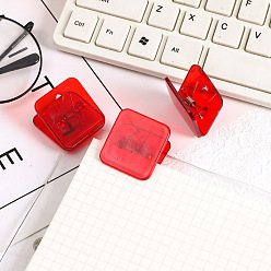 Crimson Mini Square Transparent Plastic Bulldog Clips, Hinge Clip, School Office Supplies, Crimson, 30x30mm
