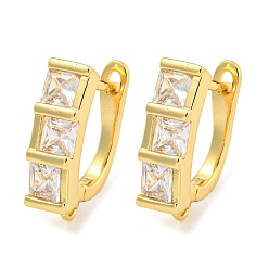 Прозрачный Покрытие стойки латунь микропаве фианит серьги обручи, без кадмия и без свинца, долговечный, реальный 18 k позолоченный, прозрачные, 18x5 мм, отверстие : 1.2 мм