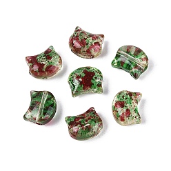 Lime Green Picasso Transparent Glass Beads, Cat, Lime Green, 8~8.5x9.5~10x5.5~6mm, Hole: 1mm, About 750pcs/pound