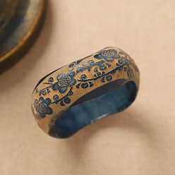 Marine Blue Flower Engraved Wood Wavy Wide Bangles for Women, Marine Blue, Inner Diameter: 2.64 inch(6.7cm)