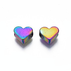 Rainbow Color Rack Plating Rainbow Color Alloy Beads, Cadmium Free & Nickel Free & Lead Free, Heart, 5.5x6.5x3mm, Hole: 1.2~1.4mm