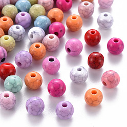 Mixed Color Opaque Crackle Acrylic Beads, Round, Mixed Color, 8x7mm, Hole: 2mm, about 1745pcs/500g