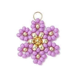 Сливовый Подвески-цветы из стеклянных бус, с 304 кольцами из нержавеющей стали, слива, 22.5x17.5x4 мм, отверстие : 2.5 мм