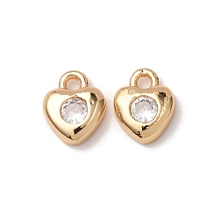 Настоящее золото 18K Латунные микро проложить кубического циркония подвески, сердце блокировки прелести, реальный 18 k позолоченный, 8x6.5x2.5 мм, отверстие : 1.2 мм