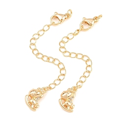 Golden Brass Curb Chain Extender, End Chains with Lobster Claw Clasps and Cubic Zirconia Charms, Hobbyhorse, Golden, 74mm, Hole: 2.4mm