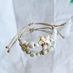 Разноцветный Керамические бусины в виде морских звезд плетеные браслеты из бисера, регулируемые плетеные браслеты из вощеного шнура для женщин, красочный, 4~9-7/8 дюйм (10~25 см)