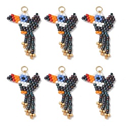 Морской Синий Подвески в виде птиц из стеклянных бусин, с 304 кольцами из нержавеющей стали, реальный 18 k позолоченный, Marine Blue, 29x15x2 мм, отверстие : 3 мм