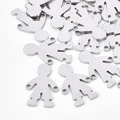 Stainless Steel Color Tarnish Resistant 201 Stainless Steel Links connectors, Laser Cut Links, Boy, Stainless Steel Color, 17x11x1mm, Hole: 1.4mm