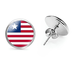 Красный Плоские круглые стеклянные серьги-гвоздики на тему национального флага, серьги из платинового сплава ко Дню независимости, красные, 12 мм