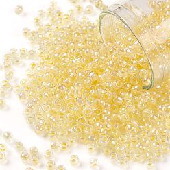 (770) Inside Color AB Crystal/Yellow Lined Круглые бусины toho, японский бисер, (770) внутри кристалл цвета ab / желтая подкладка, 8/0, 3 мм, отверстие : 1 мм, Около 10000 шт / фунт
