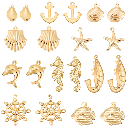 Настоящее золото 18K 40 шт 10 стили 304 подвески из нержавеющей стали, разнообразные, реальный 18 k позолоченный, 12~27x7.5~21x1~6 мм, отверстие : 1~1.2 мм, 4 шт / стиль