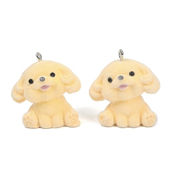 Золотистый Кулоны из флокированной смолы, собака, с железной платиной петлей, золотые, 29x28x18.5 мм, отверстие : 2 мм