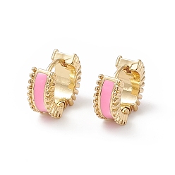 Pink Creolen mit Emaille, langlebig überzogen, goldener messingschmuck für damen, Cadmiumfrei und Nickel frei und Bleifrei, rosa, 10x11.5x5 mm, Stift: 0.8 mm