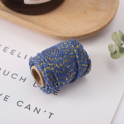 Синий Двухцветные хлопковые золотистые металлические нити, макраме шнур, декоративные нитки, для поделок ремесел, упаковка подарков и изготовление ювелирных изделий, синие, 5 мм, около 21.87 ярдов (20 м) / рулон