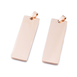 Розовое Золото Ионное покрытие (ip) 304 подвески из нержавеющей стали, штамповка пустой метки, прямоугольные, розовое золото , 48x15x1 мм, отверстие : 4x7 мм