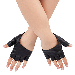 Negro 1 Par de guantes de medio dedo de piel sintética, guantes sin dedos, negro, 120x90x2 mm
