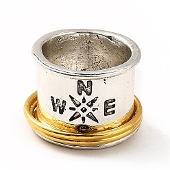 Antique Silver & Golden Rotatable Compass Pattern Alloy Finger Ring, Two Tone Gothic Chunky Ring for Calming Worry Meditation, Antique Silver & Golden, US Size 7 1/4(17.5mm)