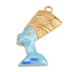 Golden 304 Stainless Steel Blue Enamel Pendants, Human with Headband Charms, Golden, 31x22x3.5mm, Hole: 2.5mm