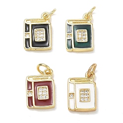 Golden Brass with Crystal Rhinestone & Enamel Charms, Book Charms, Mixed Color, Golden, 14x9.5x2.5mm, Hole: 3mm