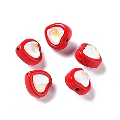 Colorful Spray Painted Alloy Bead, with Glass, Heart, Colorful, 11.5x11.5x11mm, Hole: 1.2mm