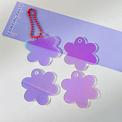 Цветок Заготовки для ключей из акрилового диска в лазерном стиле, с шариковыми цепями случайного цвета, цветочным узором, 4.5x4 см, 4 шт / пакет