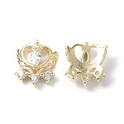 Настоящее золото 18K Латунные микро проложить четкие кубического циркония кабошоны, без никеля , сердце, реальный 18 k позолоченный, 10x8x3 мм